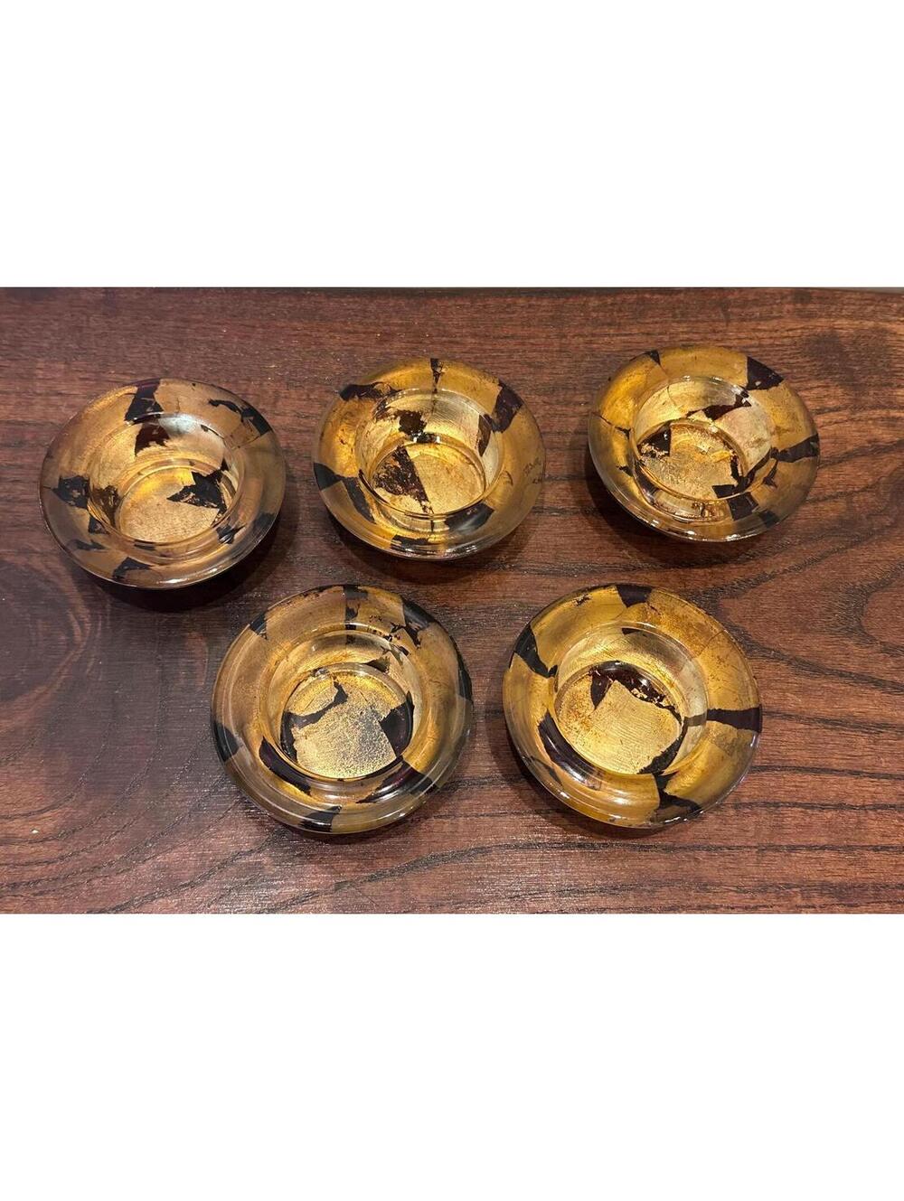 Brown and Gold Tortoise Shell Patterned Votive Candleholders